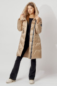 Оптом Пальто утепленное с капюшоном зимнее женское  бежевого цвета 442185B, фото 5