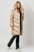 Оптом Пальто утепленное с капюшоном зимнее женское  бежевого цвета 442185B, фото 6
