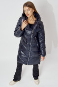 Оптом Пальто утепленное с капюшоном зимнее женское  темно-синего цвета 442185TS, фото 12