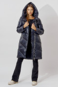 Оптом Пальто утепленное с капюшоном зимнее женское  темно-синего цвета 442185TS, фото 8