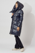 Оптом Пальто утепленное с капюшоном зимнее женское  темно-синего цвета 442185TS, фото 9