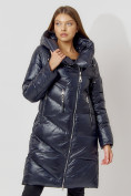 Оптом Пальто утепленное с капюшоном зимнее женское  темно-синего цвета 442185TS, фото 11