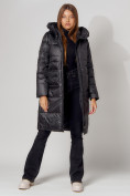 Оптом Пальто утепленное с капюшоном зимнее женское  черного цвета 442186Ch в Екатеринбурге, фото 4