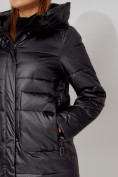 Оптом Пальто утепленное с капюшоном зимнее женское  черного цвета 442186Ch в Екатеринбурге, фото 12