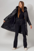 Оптом Пальто утепленное с капюшоном зимнее женское  черного цвета 442186Ch в Екатеринбурге, фото 2