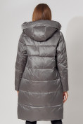 Оптом Пальто утепленное с капюшоном зимнее женское  серого цвета 442186Sr в Екатеринбурге, фото 13