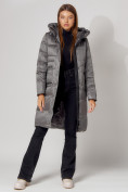 Оптом Пальто утепленное с капюшоном зимнее женское  серого цвета 442186Sr в Казани, фото 8