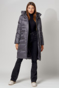 Оптом Пальто утепленное с капюшоном зимнее женское  темно-серого цвета 442186TC, фото 3