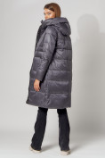 Оптом Пальто утепленное с капюшоном зимнее женское  темно-серого цвета 442186TC, фото 5