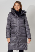 Оптом Пальто утепленное с капюшоном зимнее женское  темно-серого цвета 442186TC, фото 7