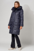 Оптом Пальто утепленное с капюшоном зимнее женское  темно-синего цвета 442186TS в Екатеринбурге, фото 8