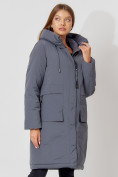 Оптом Пальто утепленное с капюшоном зимнее женское  серого цвета 442187Sr в Екатеринбурге, фото 3