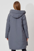 Оптом Пальто утепленное с капюшоном зимнее женское  серого цвета 442187Sr в Екатеринбурге, фото 13