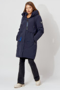 Оптом Пальто утепленное с капюшоном зимнее женское  темно-синего цвета 442187TS в Екатеринбурге, фото 9