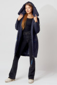Оптом Пальто утепленное с капюшоном зимнее женское  темно-синего цвета 442187TS в Екатеринбурге, фото 5
