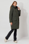 Оптом Пальто утепленное с капюшоном зимнее женское  темно-зеленого цвета 442187TZ в Екатеринбурге, фото 9