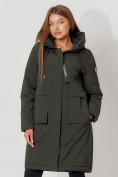 Оптом Пальто утепленное с капюшоном зимнее женское  темно-зеленого цвета 442187TZ в Екатеринбурге, фото 10