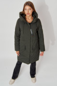 Оптом Пальто утепленное с капюшоном зимнее женское  темно-зеленого цвета 442187TZ в Екатеринбурге, фото 12