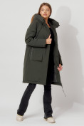 Оптом Пальто утепленное с капюшоном зимнее женское  темно-зеленого цвета 442187TZ в Екатеринбурге, фото 4