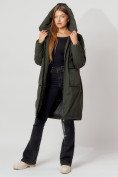 Оптом Пальто утепленное с капюшоном зимнее женское  темно-зеленого цвета 442187TZ в Екатеринбурге, фото 6
