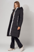 Оптом Пальто утепленное с капюшоном зимние женское  черного цвета 442189Ch в Казани, фото 10