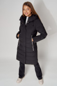 Оптом Пальто утепленное с капюшоном зимние женское  черного цвета 442189Ch в Казани, фото 6