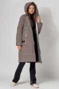 Оптом Пальто утепленное с капюшоном зимние женское  коричневого цвета 442189K в Казани, фото 14
