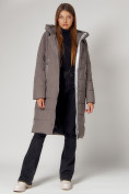 Оптом Пальто утепленное с капюшоном зимние женское  коричневого цвета 442189K в Казани, фото 8