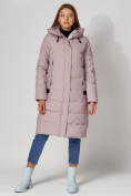 Оптом Пальто утепленное с капюшоном зимние женское  розового цвета 442189R в Казани