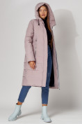 Оптом Пальто утепленное с капюшоном зимние женское  розового цвета 442189R в Казани, фото 16