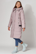 Оптом Пальто утепленное с капюшоном зимние женское  розового цвета 442189R в Казани, фото 2