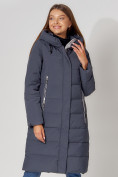 Оптом Пальто утепленное с капюшоном зимние женское  темно-синего цвета 442189TS в Казани, фото 6