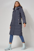 Оптом Пальто утепленное с капюшоном зимние женское  темно-синего цвета 442189TS в Казани, фото 8