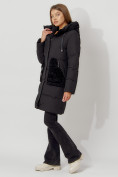 Оптом Пальто утепленное с капюшоном зимнее женское  черного цвета 442197Ch, фото 9
