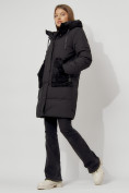 Оптом Пальто утепленное с капюшоном зимнее женское  черного цвета 442197Ch, фото 10
