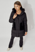 Оптом Пальто утепленное с капюшоном зимнее женское  черного цвета 442197Ch, фото 11