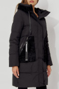 Оптом Пальто утепленное с капюшоном зимнее женское  черного цвета 442197Ch, фото 12