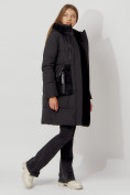 Оптом Пальто утепленное с капюшоном зимнее женское  черного цвета 442197Ch, фото 2