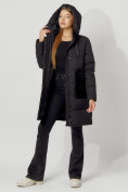 Оптом Пальто утепленное с капюшоном зимнее женское  черного цвета 442197Ch, фото 5