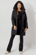 Оптом Пальто утепленное с капюшоном зимнее женское  черного цвета 442197Ch, фото 6