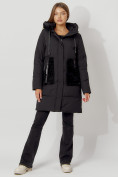 Оптом Пальто утепленное с капюшоном зимнее женское  черного цвета 442197Ch, фото 7