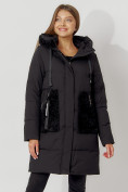 Оптом Пальто утепленное с капюшоном зимнее женское  черного цвета 442197Ch, фото 8