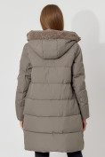 Оптом Пальто утепленное с капюшоном зимнее женское  коричневого цвета 442197K, фото 13