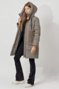 Оптом Пальто утепленное с капюшоном зимнее женское  коричневого цвета 442197K, фото 10