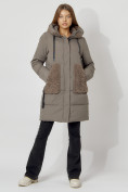 Оптом Пальто утепленное с капюшоном зимнее женское  коричневого цвета 442197K, фото 4