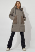 Оптом Пальто утепленное с капюшоном зимнее женское  коричневого цвета 442197K, фото 5