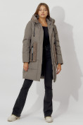 Оптом Пальто утепленное с капюшоном зимнее женское  коричневого цвета 442197K, фото 7
