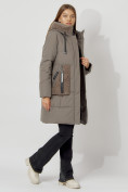 Оптом Пальто утепленное с капюшоном зимнее женское  коричневого цвета 442197K, фото 8