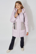 Оптом Пальто утепленное с капюшоном зимнее женское  розового цвета 442197R в Казани, фото 11