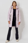 Оптом Пальто утепленное с капюшоном зимнее женское  розового цвета 442197R в Казани, фото 4